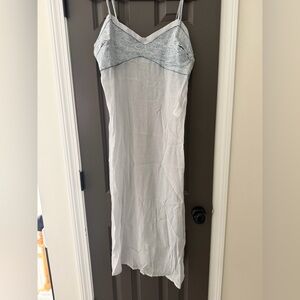 Zara sheer overlay dress with denim v-neck top